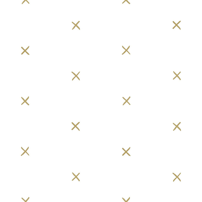 White non-woven wallpaper with golden crosses 139129, Black & White, Esta