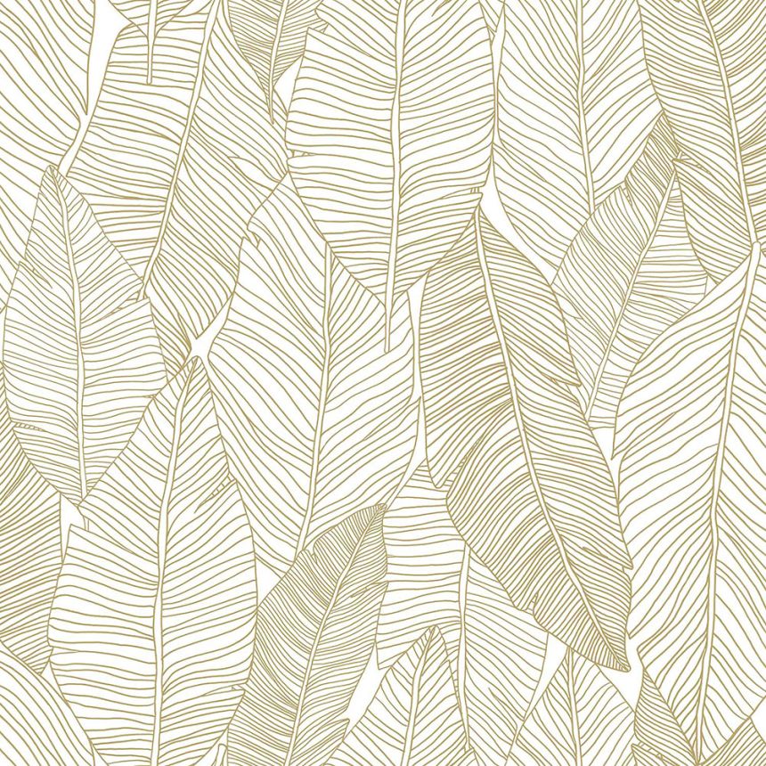 Non-woven wallpaper with golden leaves contours 139125, Black & White, Esta