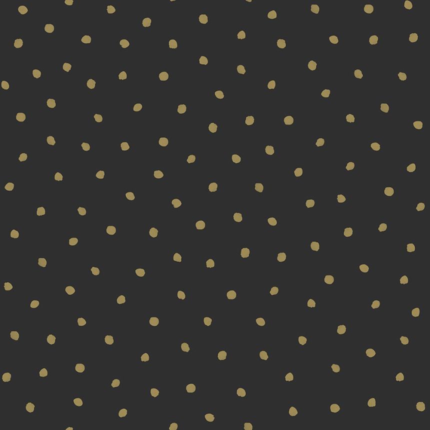 Black non-woven wallpaper with golden polka dots139122, Black & White, Esta