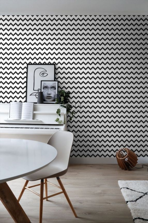 Black and white wallpaper with a zigzag pattern 139115, Black & White, Esta