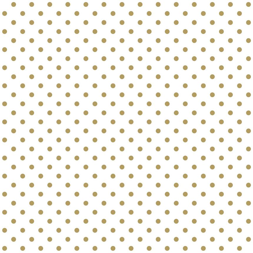 White non-woven wallpaper with gold polka dots 139113, Black & White, Esta
