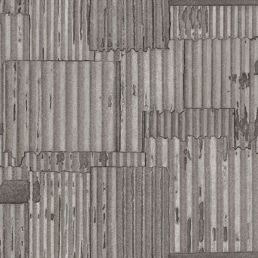 Gray-silver non-woven wallpaper design corrugated sheet 347618, Matières - Metal, Origin