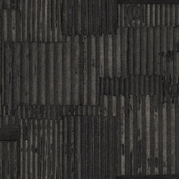 Black metallic non-woven wallpaper design corrugated sheet 347617, Matières - Metal, Origin
