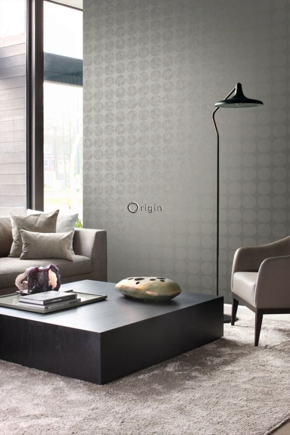 Non-woven brown wallpaper, matte polka dots on a metallic background 347609, Matières - Metal, Origin