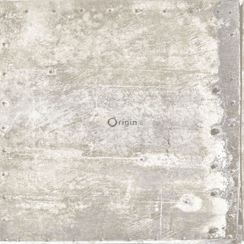 Gray-beige metallic non-woven wallpaper, imitation of metal plates with rivets 337230, Matières - Metal, Origin