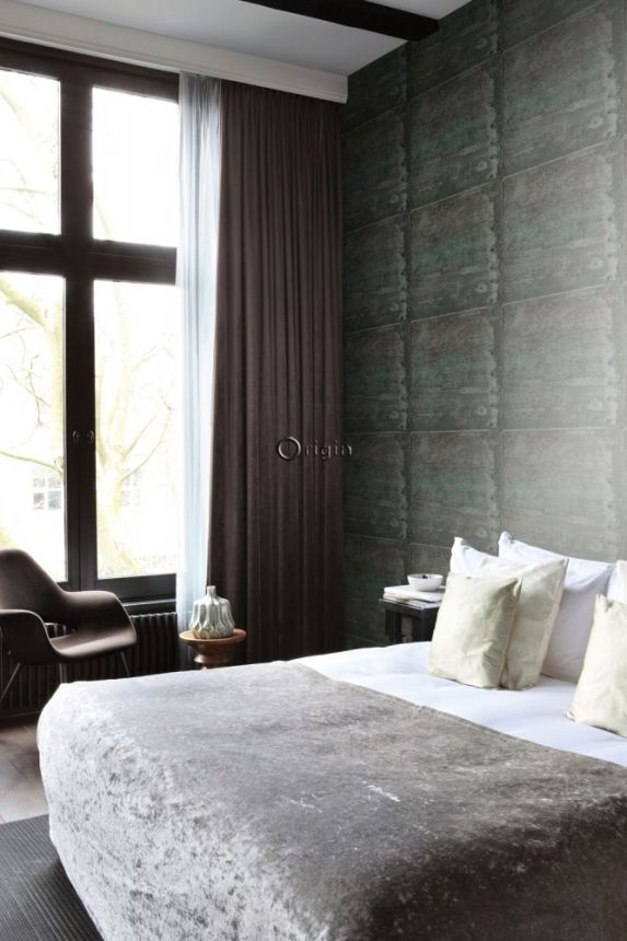 Non-woven wallpaper, metal plate decor with rivets 337226, Matières - Metal, Origin