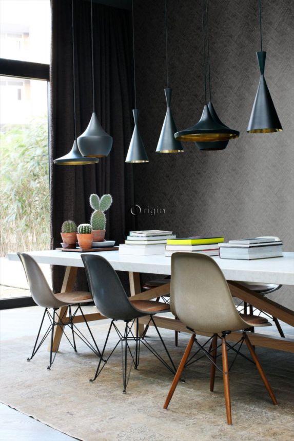 Black non-woven wallpaper, imitation metal plates with rivets 337240, Matières - Metal, Origin