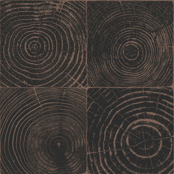 Black-brown non-woven wallpaper, imitation wood with annual rings 347550, Matières - Wood, Origin