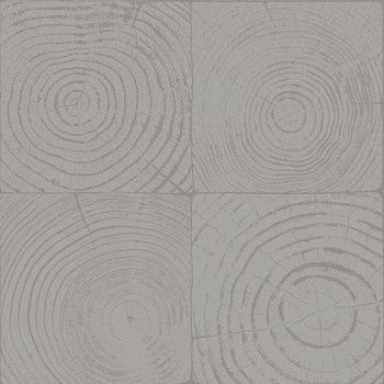 Gray non-woven wallpaper, imitation wood with annual rings 347548, Matières - Wood, Origin