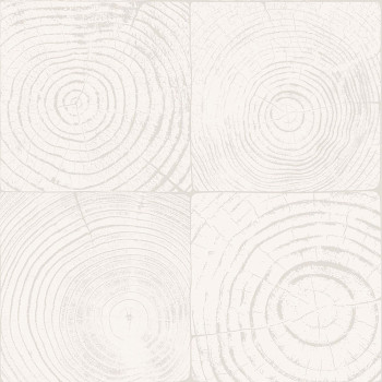 Gray-white non-woven wallpaper, imitation wood with annual rings 347546, Matières - Wood, Origin