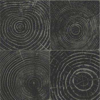 Black and silver non-woven wallpaper, imitation wood with annual rings 347544, Matières - Wood, Origin