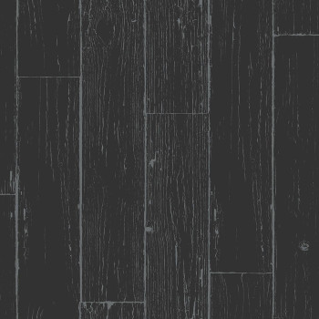 Black and silver non-woven wallpaper, imitation wood, planks 347542, Matières - Wood, Origin