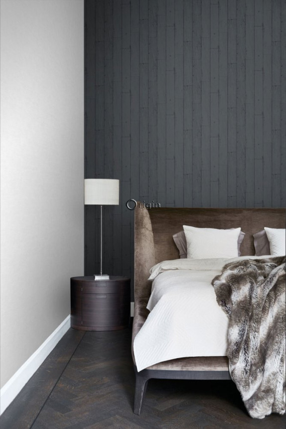 Non-woven wallpaper gray, imitation wood, planks 347537, Matières - Wood, Origin