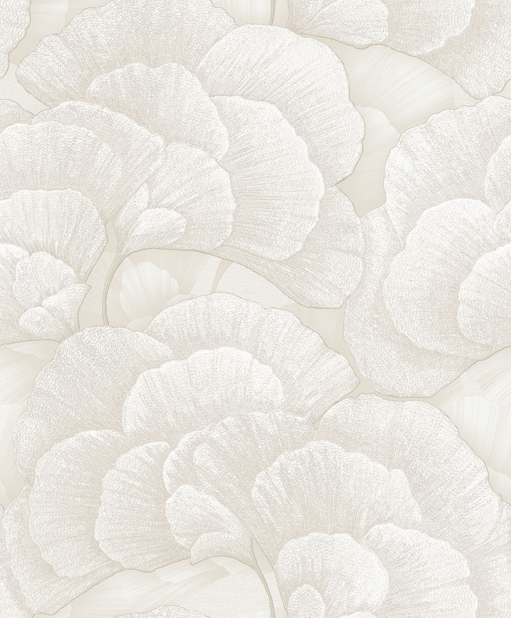 Ginkgo Leaf Wallpaper, Light Beige-Grey, Silver, RE521011, Renaissance, Design ID