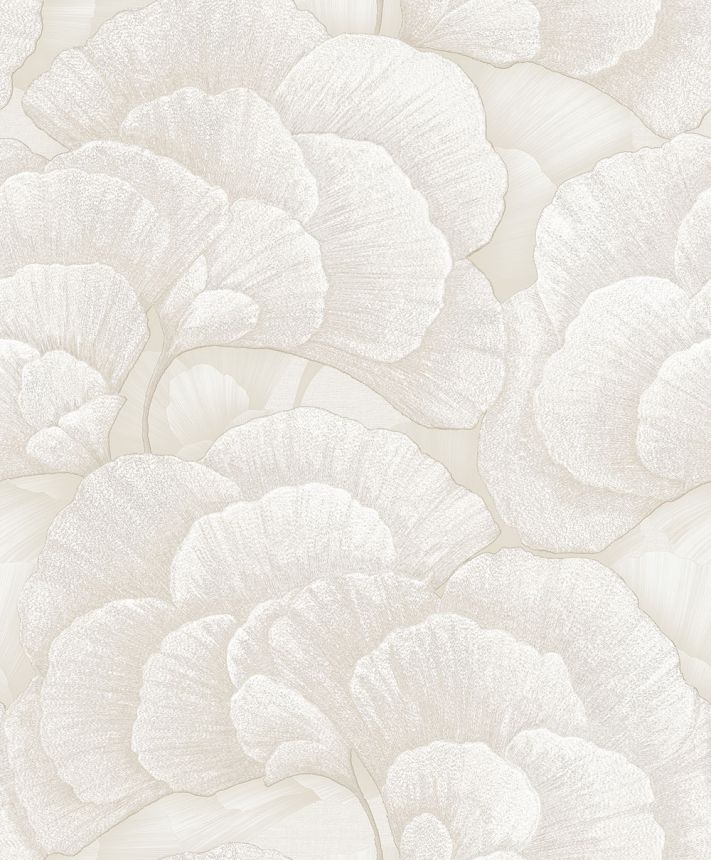 Ginkgo Leaf Wallpaper, Light Beige-Grey, Silver, RE521011, Renaissance, Design ID