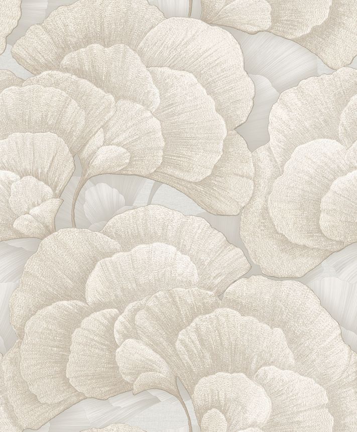 Ginkgo Leaf Wallpaper, Light Grey, Gold, RE521013, Renaissance, Design ID