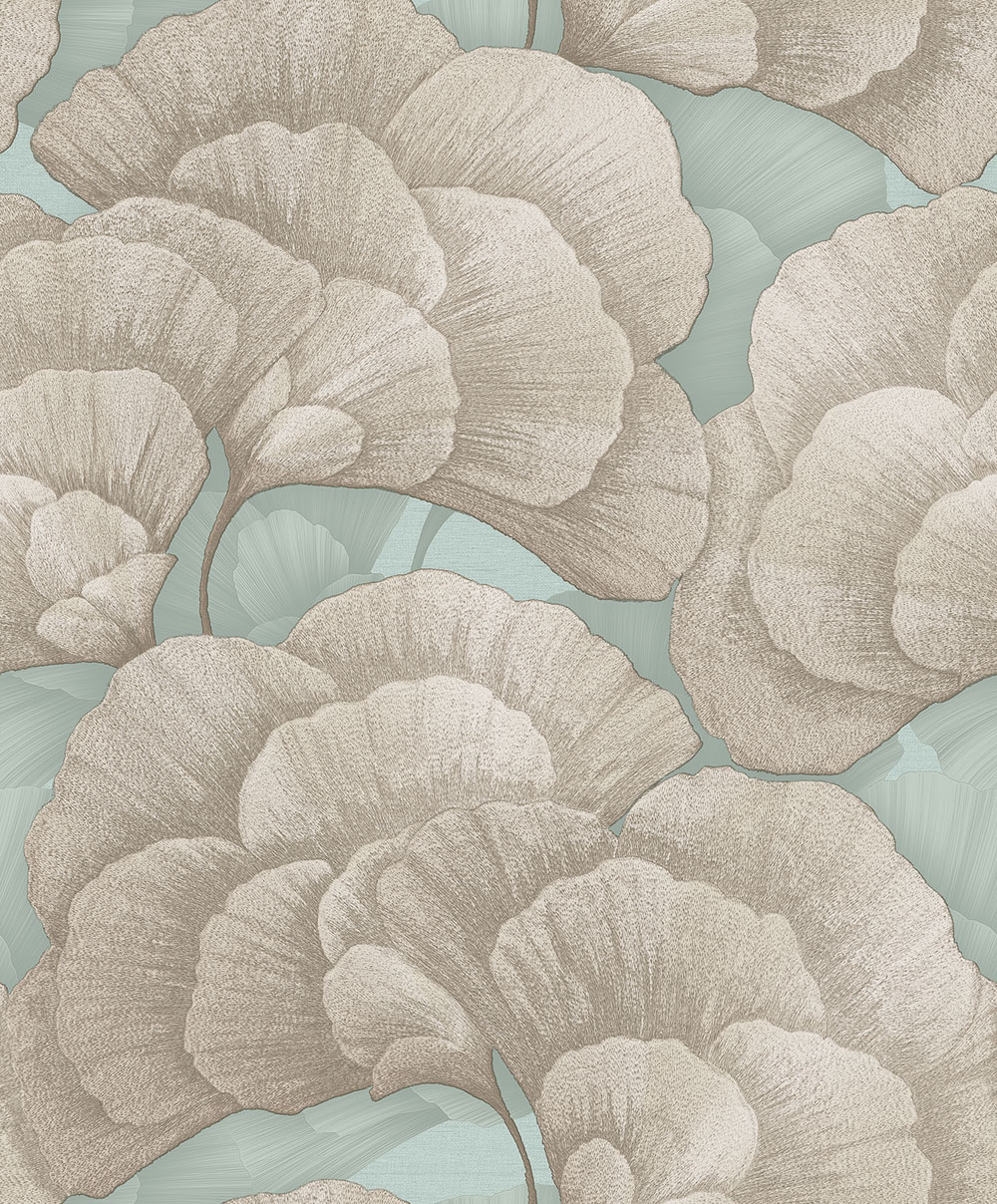 Ginkgo Leaf Wallpaper, Turquoise, Gold, RE521015, Renaissance, Design ID