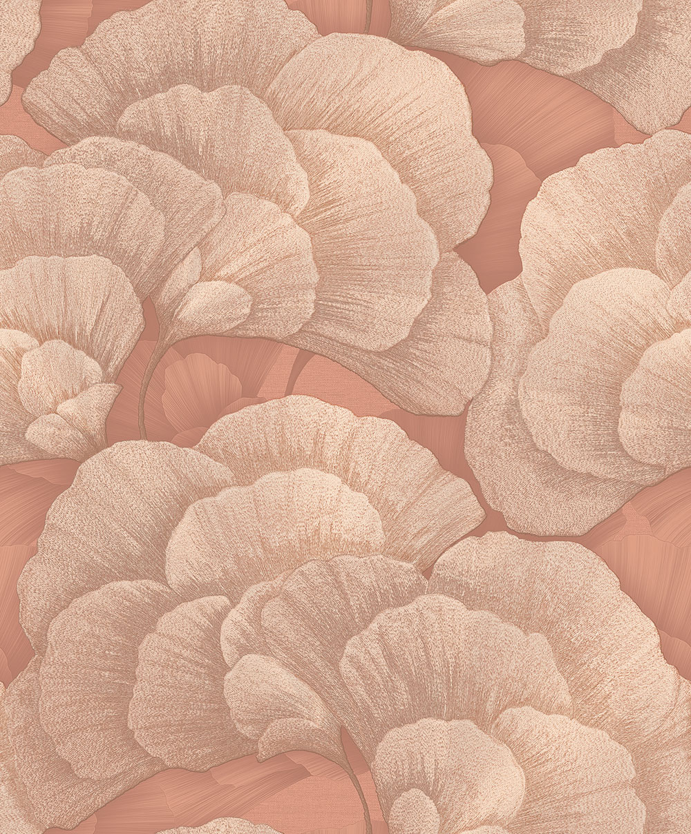 Ginkgo Leaf Wallpaper, Salmon, Gold, RE521016, Renaissance, Design ID