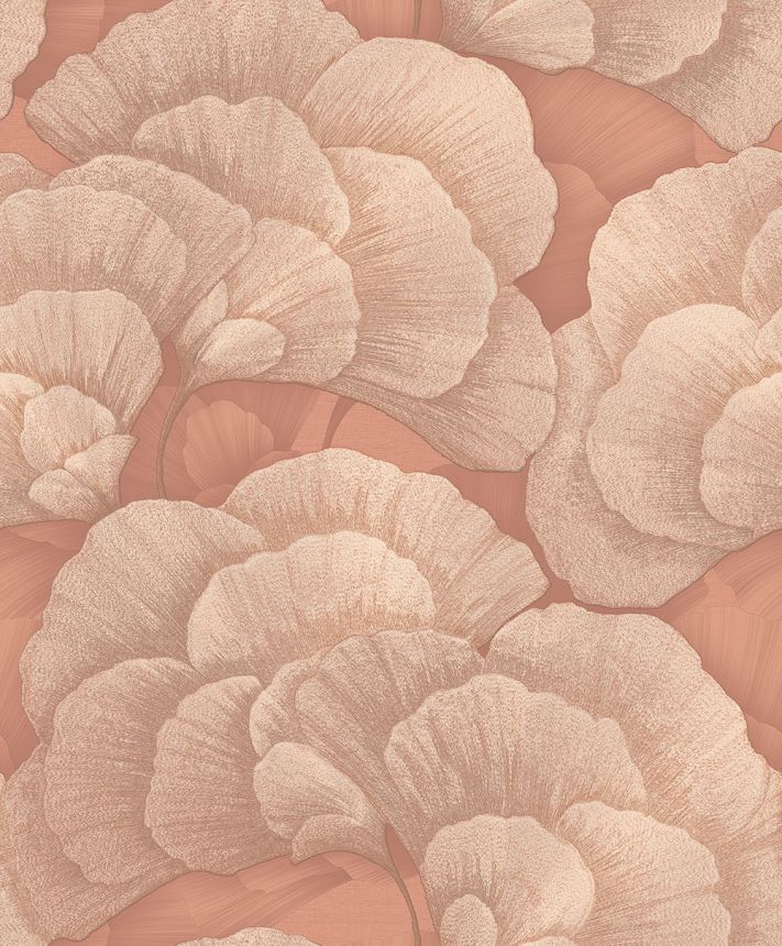Ginkgo Leaf Wallpaper, Salmon, Gold, RE521016, Renaissance, Design ID