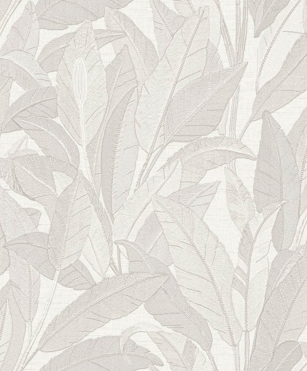 Leaf Wallpaper, White, Grey-Silver, RE521051, Renaissance, Design ID