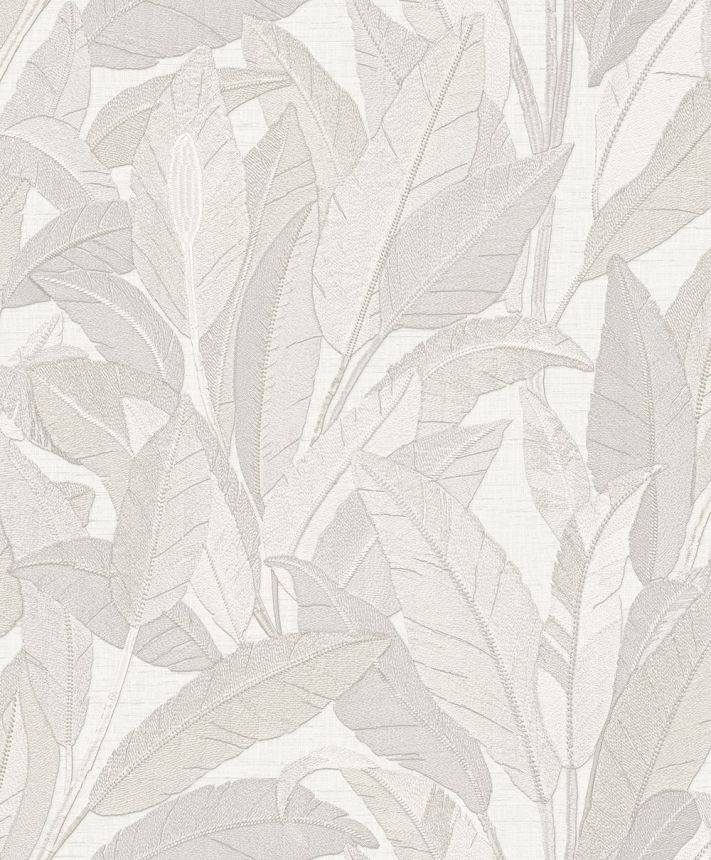 Leaf Wallpaper, White, Grey-Silver, RE521051, Renaissance, Design ID