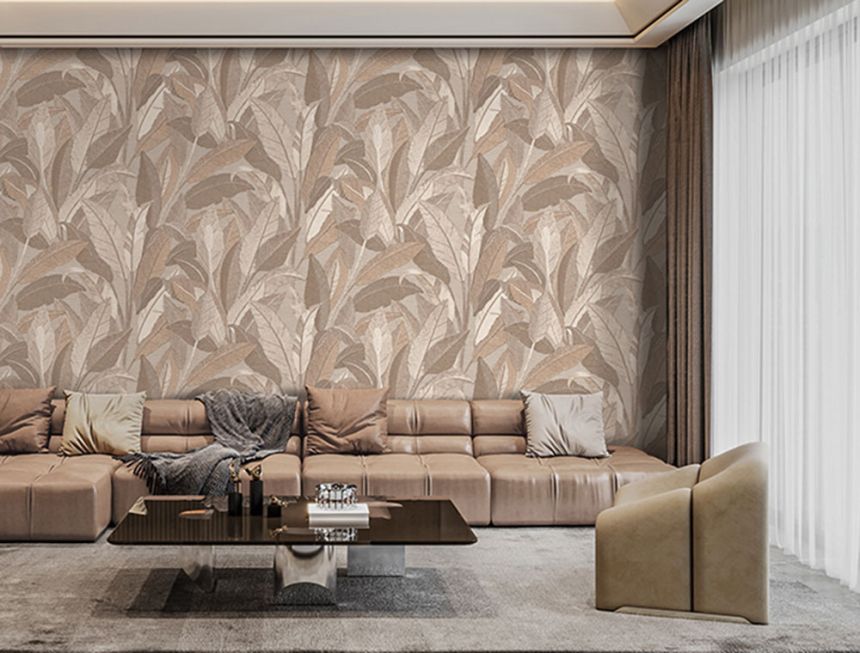 Leaf Wallpaper, Red-Brown, Brown, RE521053, Renaissance, Design ID