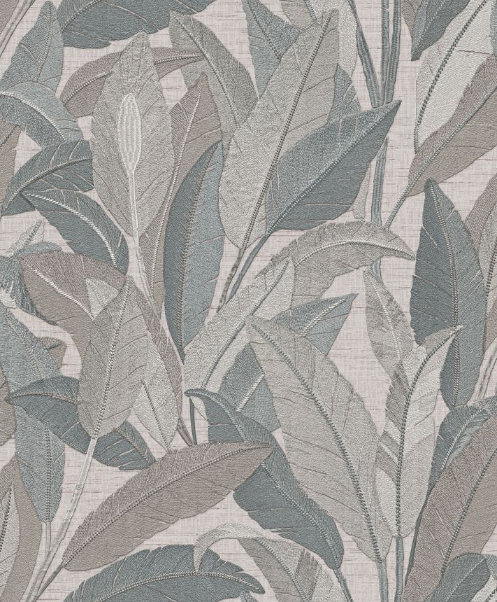 Leaf Wallpaper, Blue, Beige-Grey, RE521054, Renaissance, Design ID
