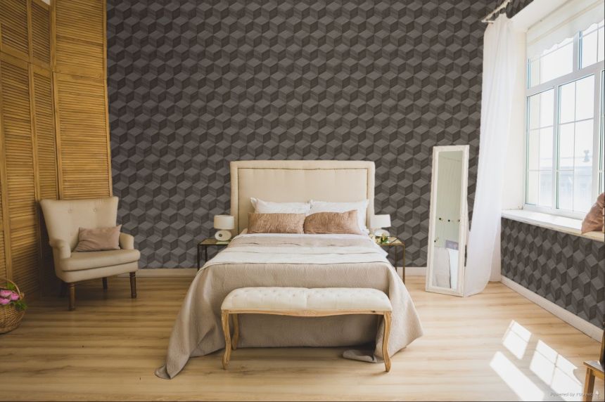 3D Wood Effect Wallpaper, Dark Grey, RE521093, Renaissance, Design ID