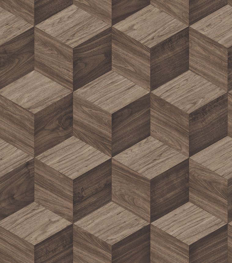 3D Wood Effect Wallpaper, Brown, RE521094, Renaissance, Design ID