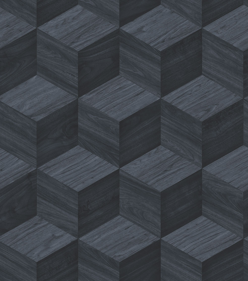 3D Wood Effect Wallpaper, Dark Blue, RE521095, Renaissance, Design ID