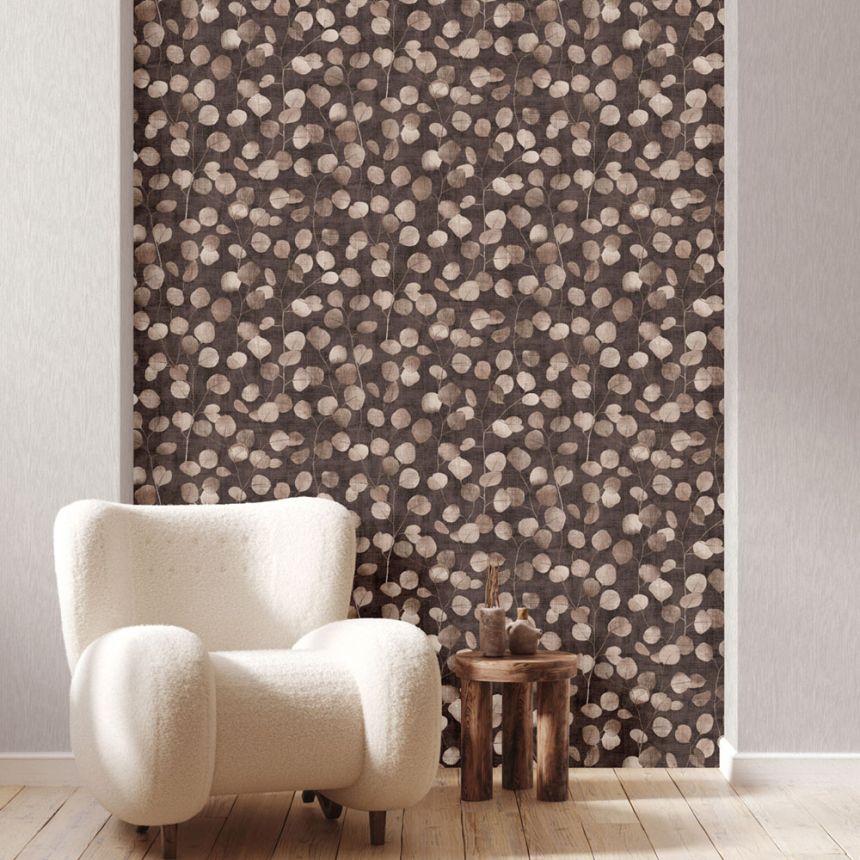 Non-woven wallpaper, brown, Leaves, S 81639, Bestseller Basic 1, Marburg