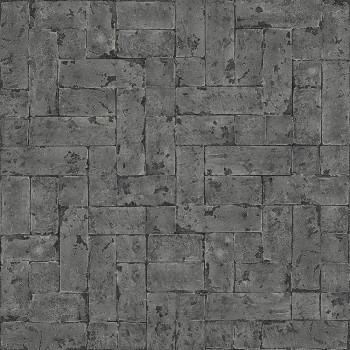 Dark gray non-woven wallpaper, imitation stone cladding 347571, Matières - Stone, Origin