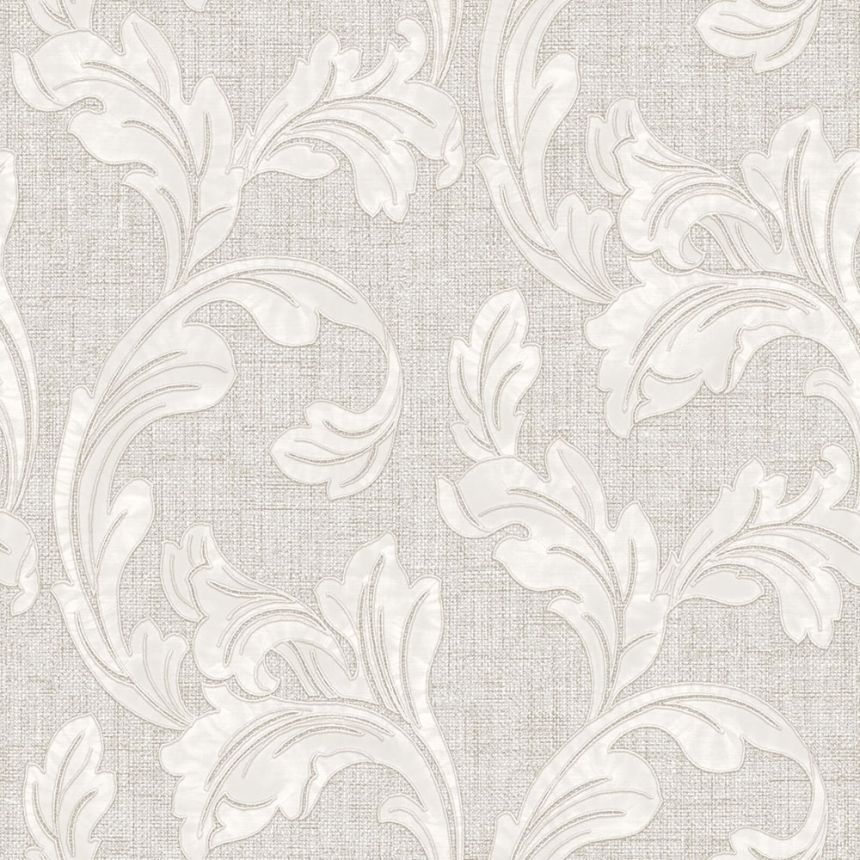 Non-woven wallpaper, white and gray, leaves, Z40007, Tradizione Italiana 3, Zambaiti Parati