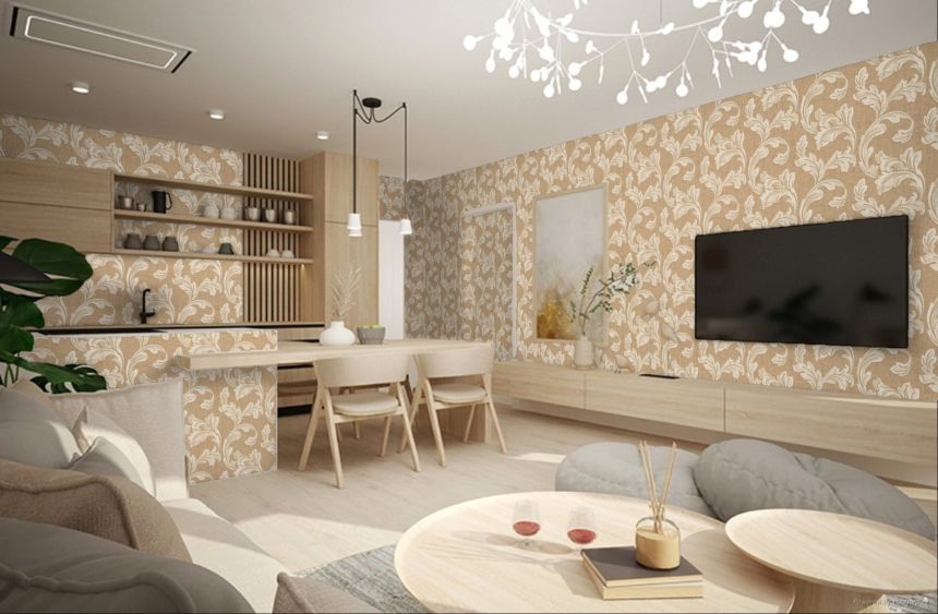 Non-woven wallpaper, beige, leaves, Z40008, Tradizione Italiana 3, Zambaiti Parati Z40008, Tradizione Italiana 3, Zambaiti Parati