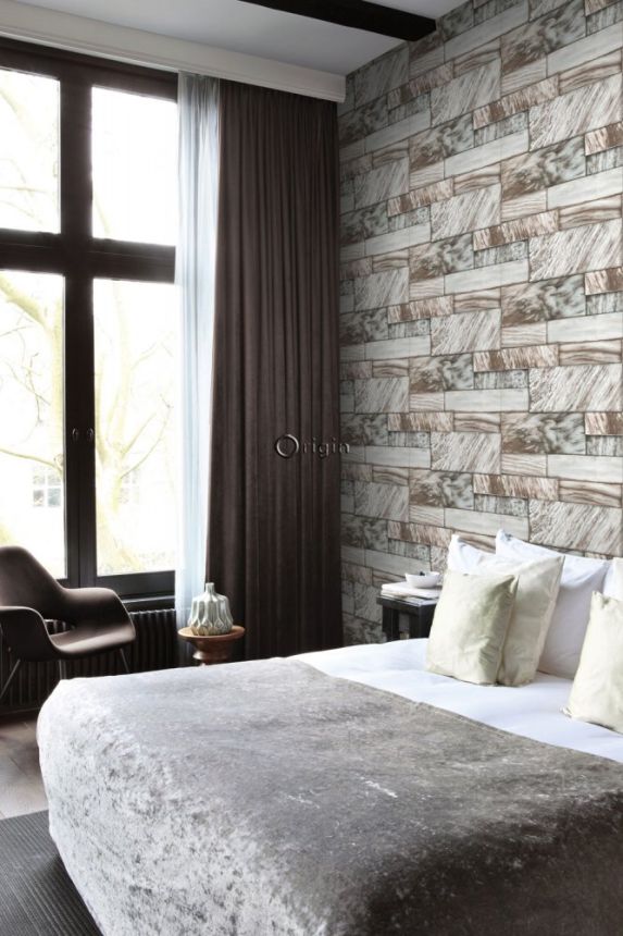Non-woven wallpaper, imitation of gray-beige stone cladding 337255, Matières - Stone, Origin