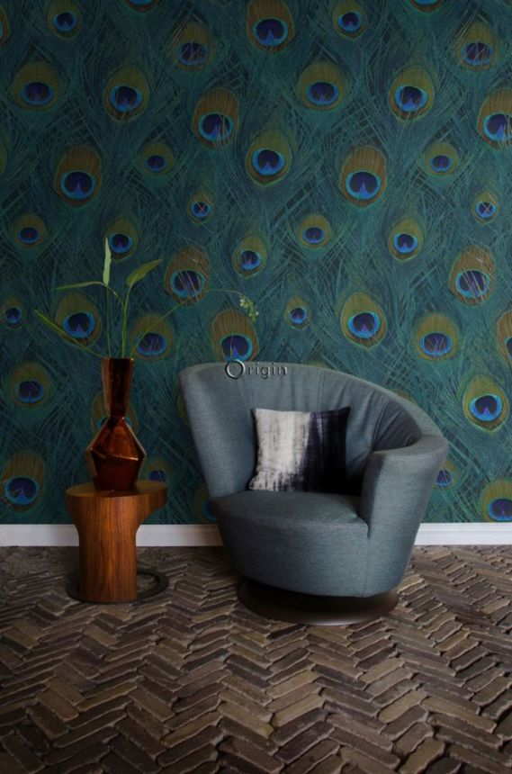 Non-woven wall mural, peacock feather pattern 357245, 1,5 x 2, 79 m, Luxury Skins, Origin