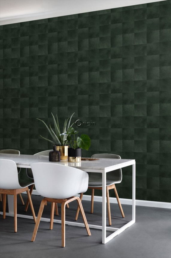 Dark green non-woven wallpaper, square pattern of imitation fur 347799, Luxury Skins, Origin