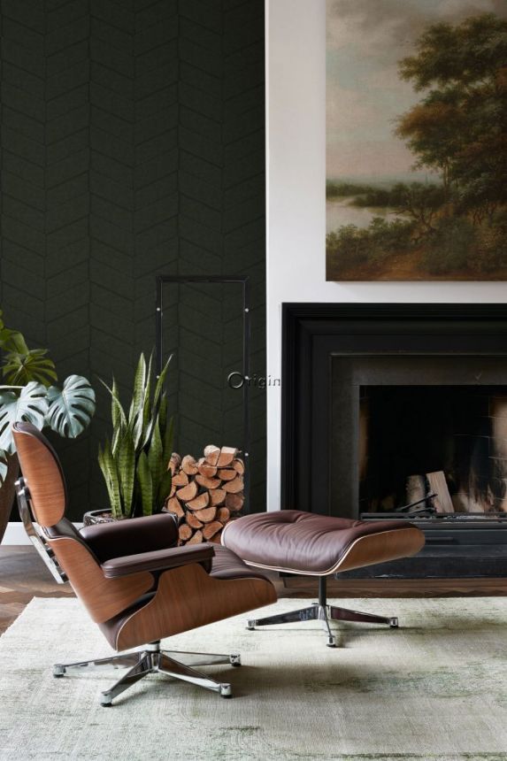 Dark green non-woven wallpaper, parquet leather pattern 347796, Luxury Skins, Origin