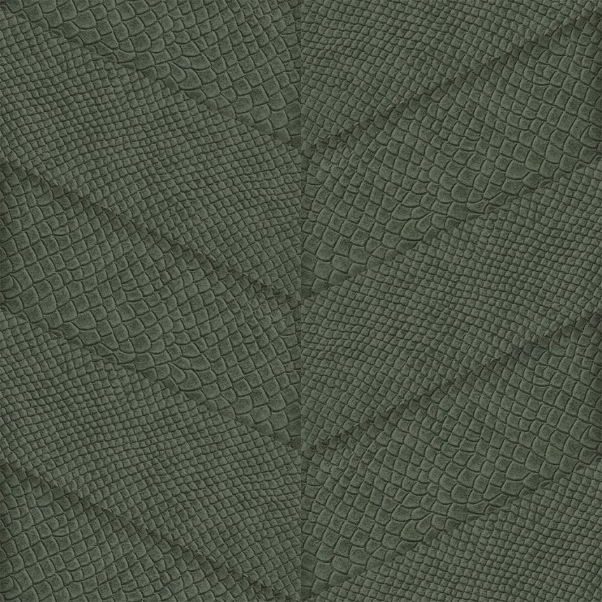 Green non-woven wallpaper, parquet leather pattern  347793, Luxury Skins, Origin