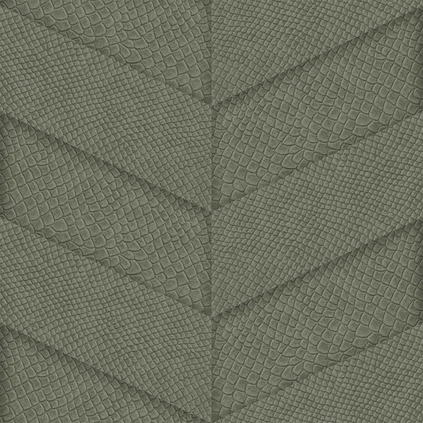 Green non-woven wallpaper, parquet leather pattern 347792, Luxury Skins, Origin