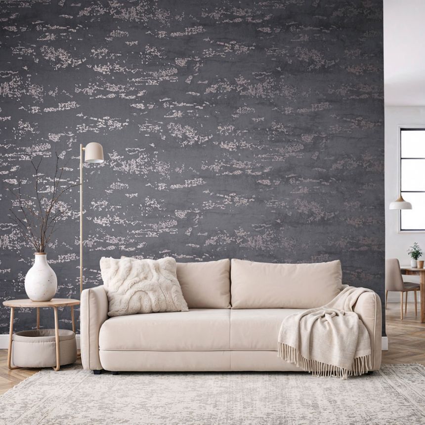 Plaster-effect wallpaper, anthracite, 82573, Pia, Novamur