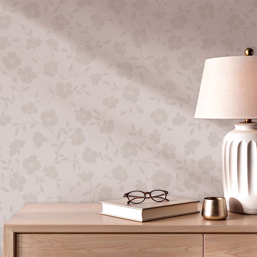 Floral wallpaper, pink and beige, 82588, Pia, Novamur