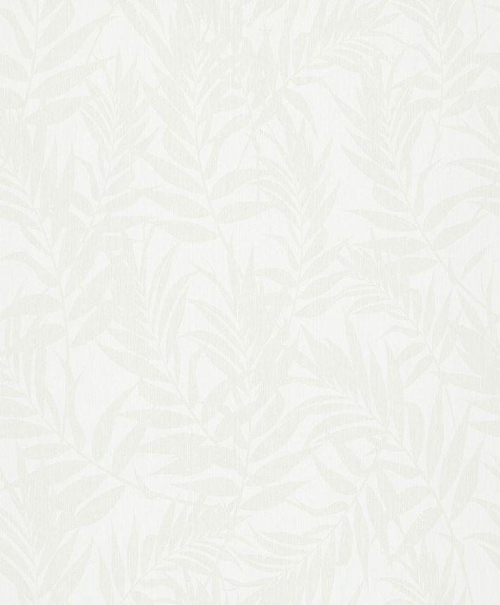Leaf-Patterned Wallpaper, White, 82589, Pia, Novamur