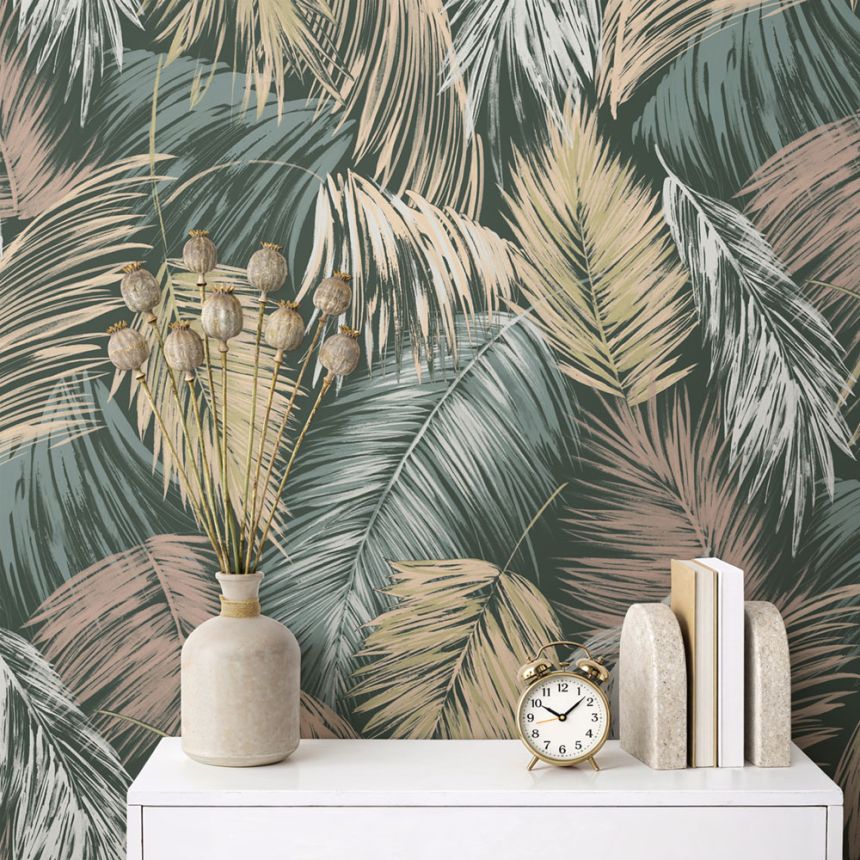Jungle Wallpaper, Leaves, Gray, Green, 89054, Pia, Novamur