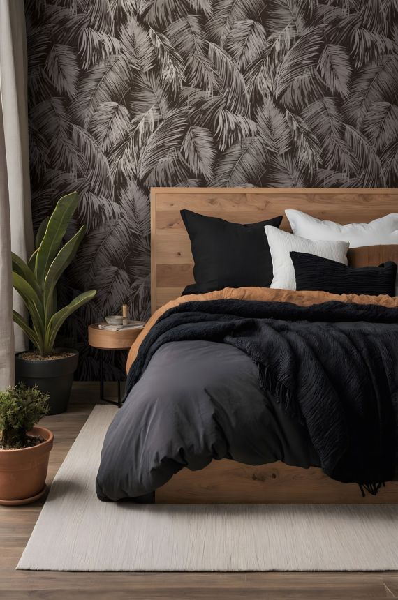 Jungle wallpaper, leaves, beige, black, 89056, Pia, Novamur