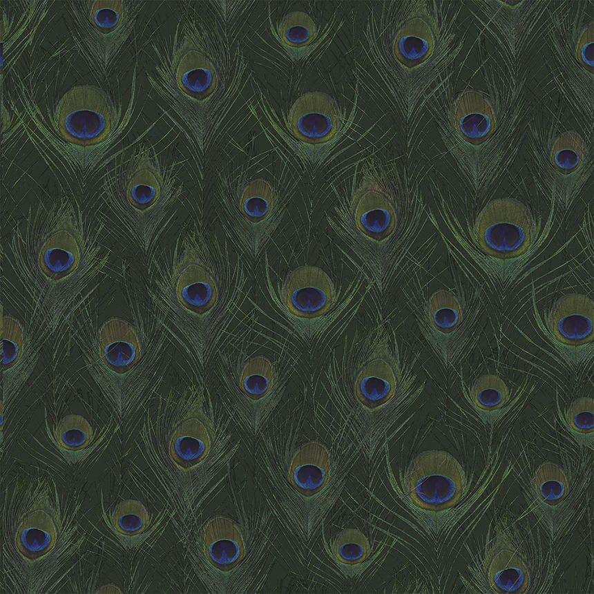 Non-woven green wallpaper with peacock feathers 347765, Luxury Skins, Origin