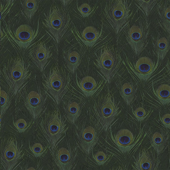 Non-woven green wallpaper with peacock feathers 347765, Luxury Skins, Origin