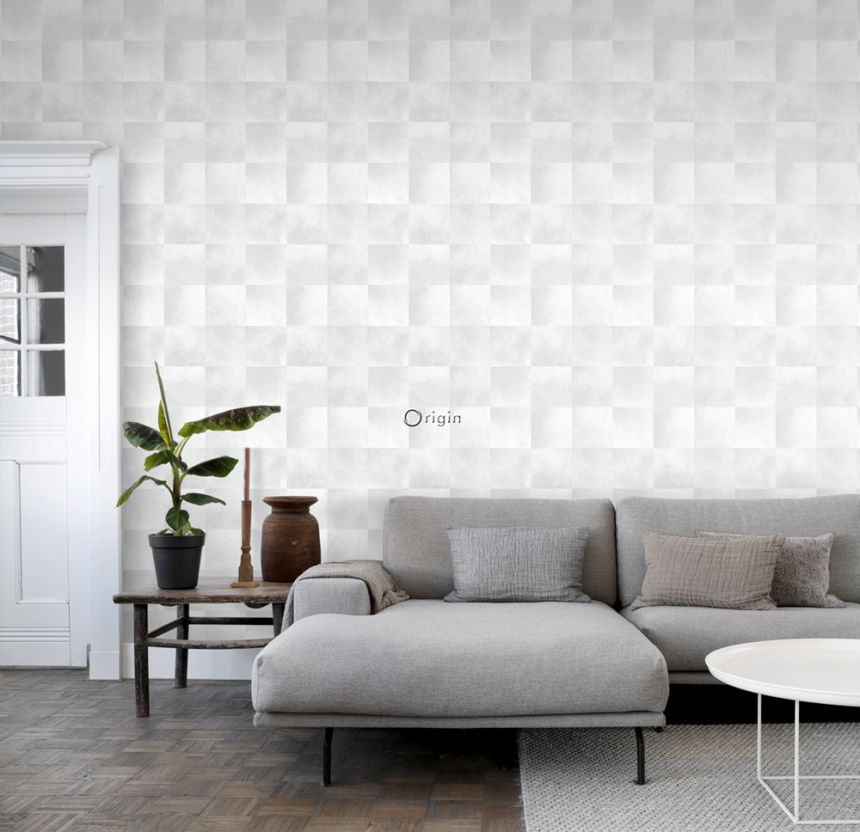 Non-woven wallpaper, a square pattern imitation of a gray-white fur 347485, Luxury Skins, Origin
