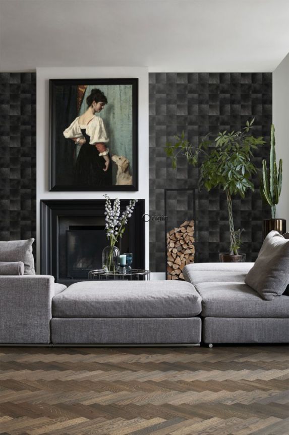 Non-woven wallpaper, a square pattern imitation of black fur 347326, Luxury Skins, Origin