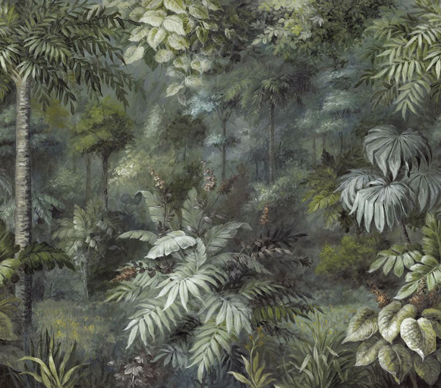 Non-woven wall mural Tropical forest, palm trees, leaves, birds 317409, 318 x 280 cm, Oasis, Eijffinger